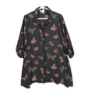 Cupio Shirt Womens Large Button up Tunic Butterfly Whimsygoth Fairy Flowy Boho